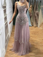 Luxury Turquoise Arabic Mermaid Beaded Evening Dress CLA73189B