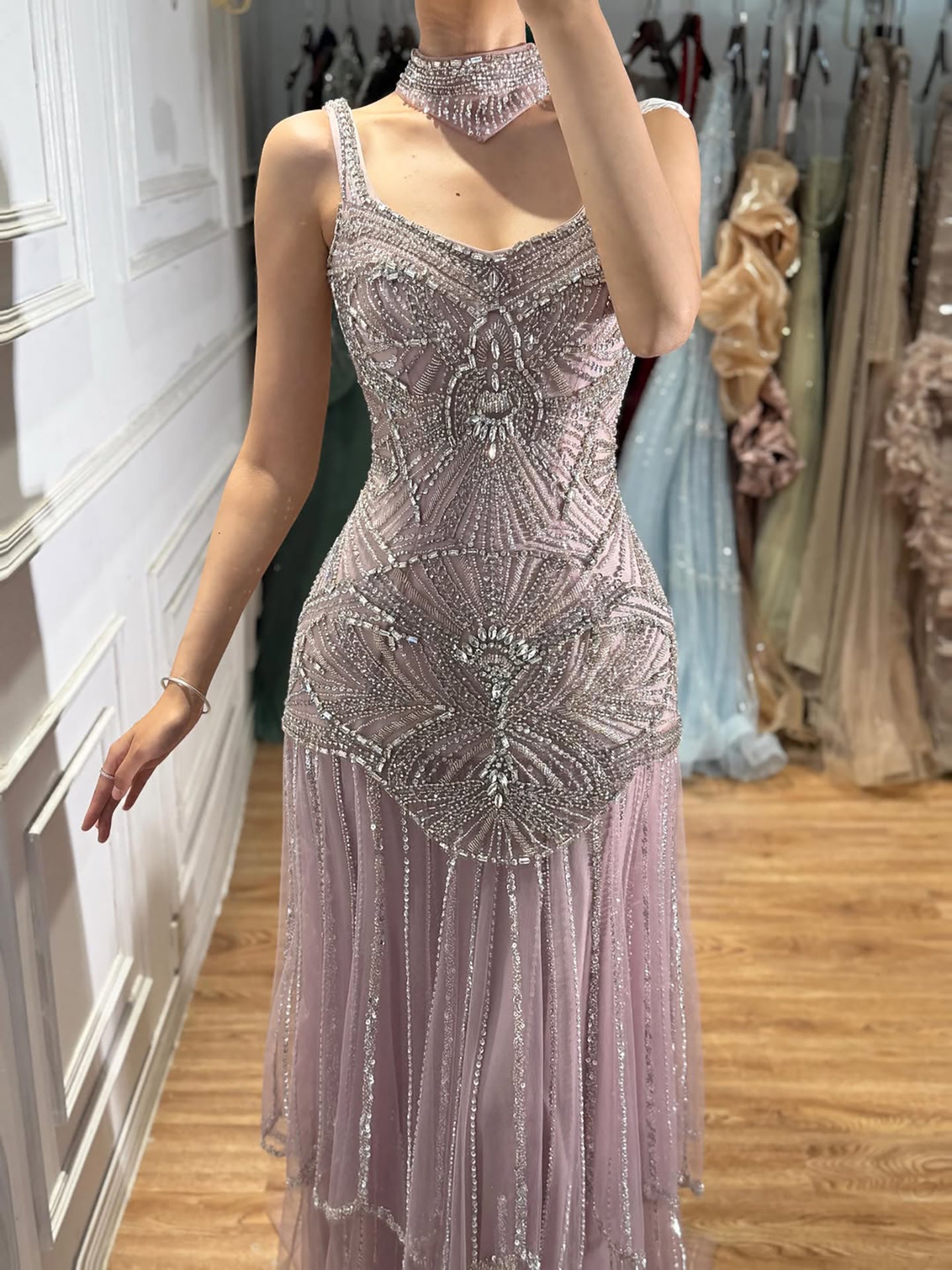 Luxury Turquoise Arabic Mermaid Beaded Evening Dress CLA73189B