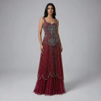 Luxury Nude Spaghetti Strap Beaded A-Line Evening Dress LA73189C