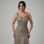 Luxury Nude Spaghetti Strap Beaded A-Line Evening Dress LA73189C