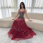 Luxury Nude Spaghetti Strap Beaded A-Line Evening Dress LA73189C