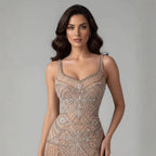 Luxury Nude Spaghetti Strap Beaded A-Line Evening Dress LA73189C