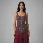 Luxury Nude Spaghetti Strap Beaded A-Line Evening Dress LA73189C