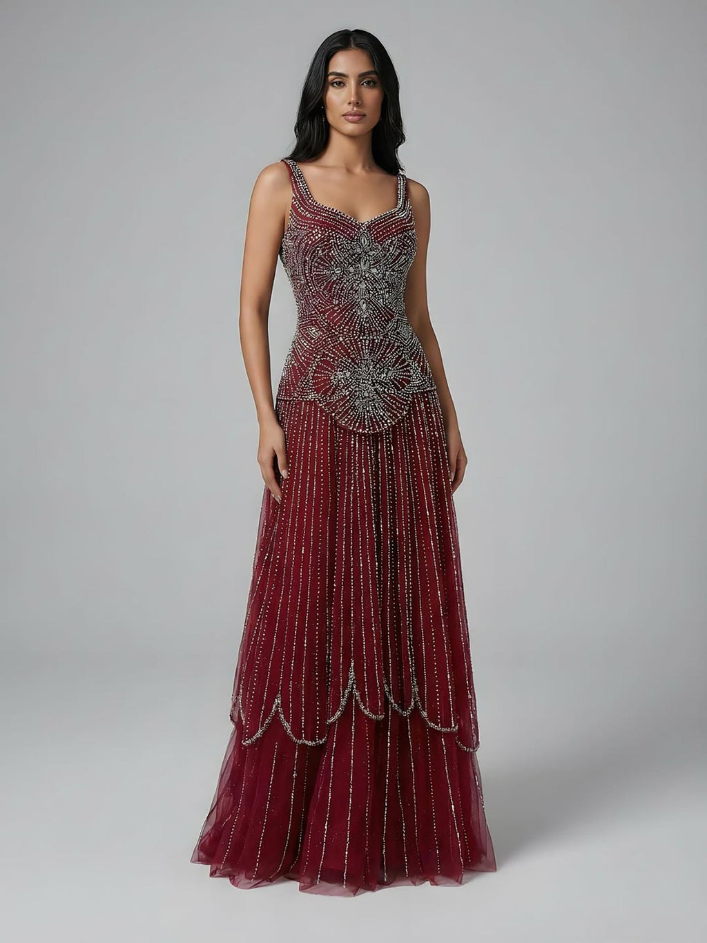 Luxury Nude Spaghetti Strap Beaded A-Line Evening Dress LA73189C