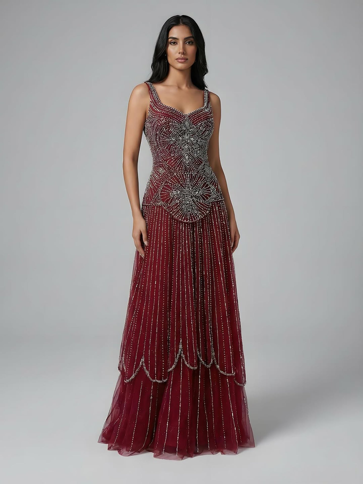 Luxury Nude Spaghetti Strap Beaded A-Line Evening Dress LA73189C