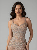 Luxury Nude Spaghetti Strap Beaded A-Line Evening Dress LA73189C