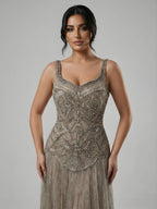 Luxury Nude Spaghetti Strap Beaded A-Line Evening Dress LA73189C