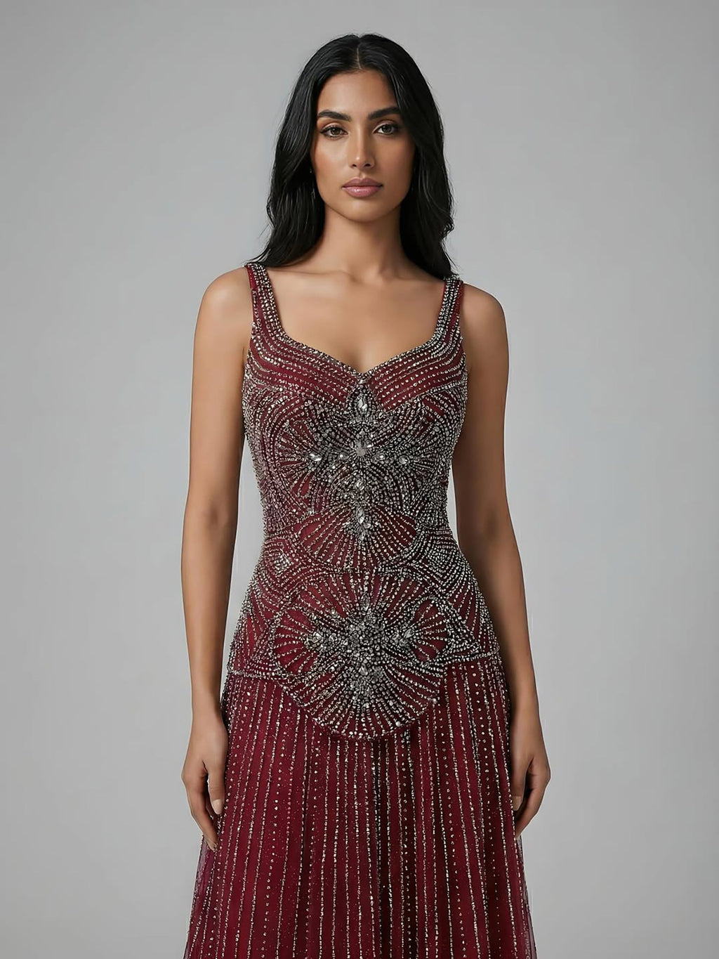 Luxury Nude Spaghetti Strap Beaded A-Line Evening Dress LA73189C