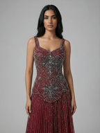 Luxury Nude Spaghetti Strap Beaded A-Line Evening Dress LA73189C