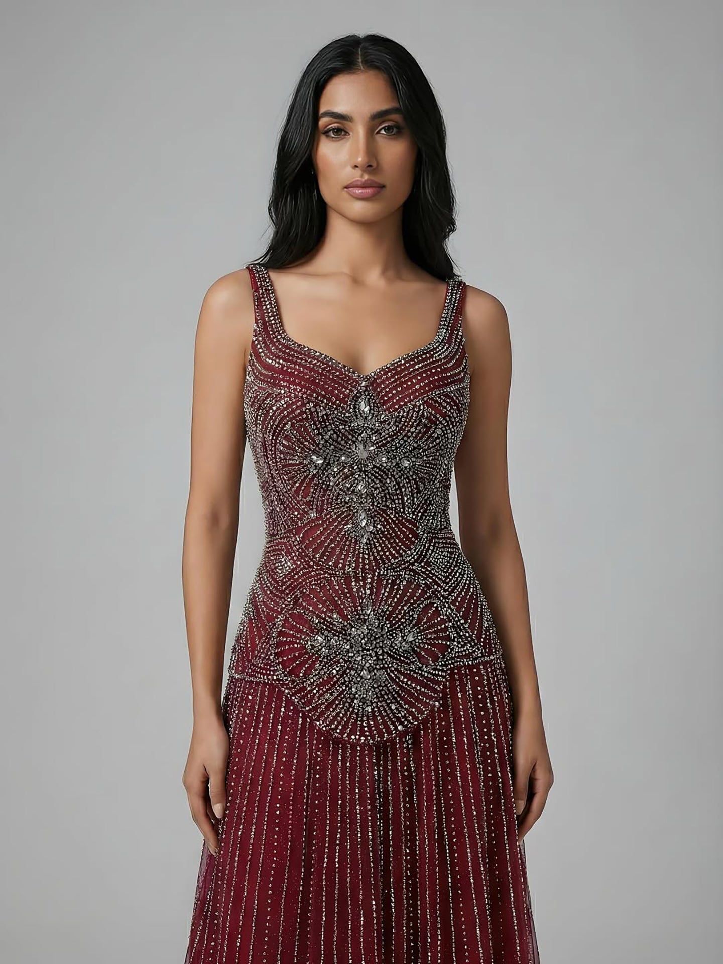 Luxury Nude Spaghetti Strap Beaded A-Line Evening Dress LA73189C