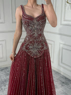 Luxury Nude Spaghetti Strap Beaded A-Line Evening Dress LA73189C