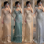 Luxury Gold Beaded Mermaid Evening Dress with Cape LA73189E