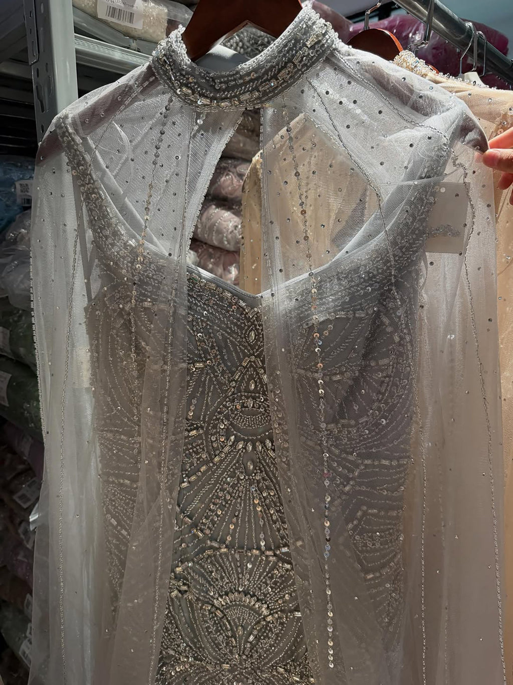 Luxury Gold Beaded Mermaid Evening Dress with Cape LA73189E