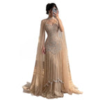 Luxury Gold Beaded Mermaid Evening Dress with Cape LA73189E