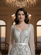 Luxury Nude Beaded Mermaid Evening Dress With Overskirt CLA73190