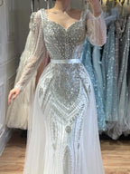 Luxury Nude Beaded Mermaid Evening Dress With Overskirt CLA73190