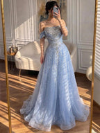 Luxury Dubai Nude Strapless Beaded A-Line Evening Dress CLA73195A