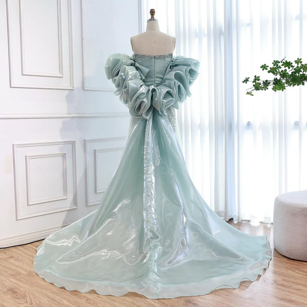 Luxury Sage Green Beaded Mermaid Evening Dress With Detachable Sleeves CLA73201