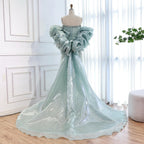 Luxury Sage Green Beaded Mermaid Evening Dress With Detachable Sleeves CLA73201