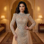 Luxury Muslim Nude Beaded Mermaid Evening Dress LA73203A