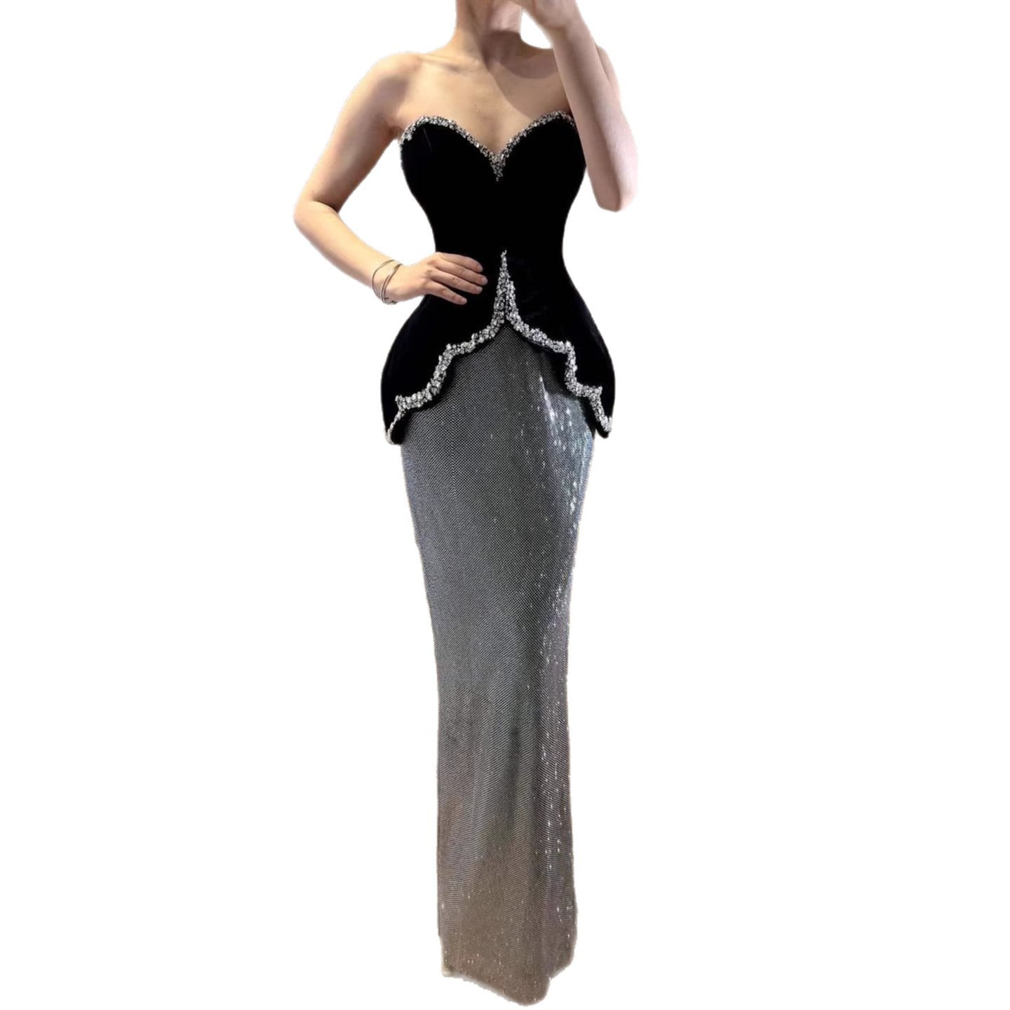 Luxury BCLAck Strapless Beaded Mermaid Evening Dress CLA73206A