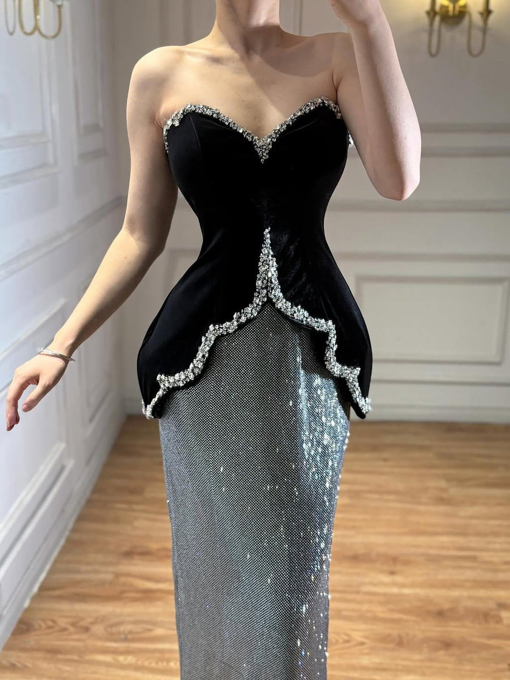 Luxury BCLAck Strapless Beaded Mermaid Evening Dress CLA73206A