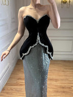 Luxury BCLAck Strapless Beaded Mermaid Evening Dress CLA73206A