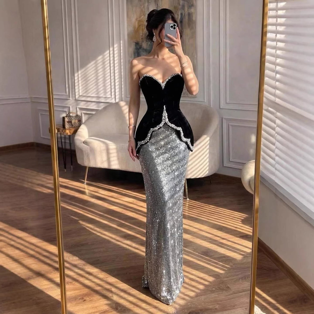 Luxury BCLAck Strapless Beaded Mermaid Evening Dress CLA73206A