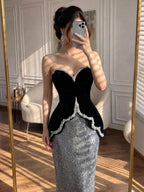 Luxury BCLAck Strapless Beaded Mermaid Evening Dress CLA73206A