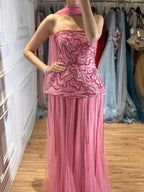Luxury Pink Two Piece Beaded Evening Gown CLA73207