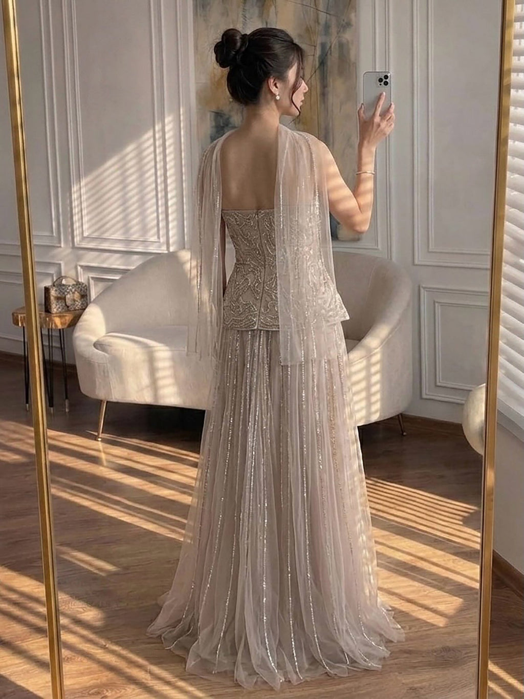 Luxury Pink Two Piece Beaded Evening Gown CLA73207