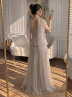 Luxury Pink Two Piece Beaded Evening Gown CLA73207