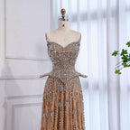 Kosovo Luxury Full Diamonds Beaded A-Line Evening Dress Nude Strapless Women Red Carpet Gown CLA73209