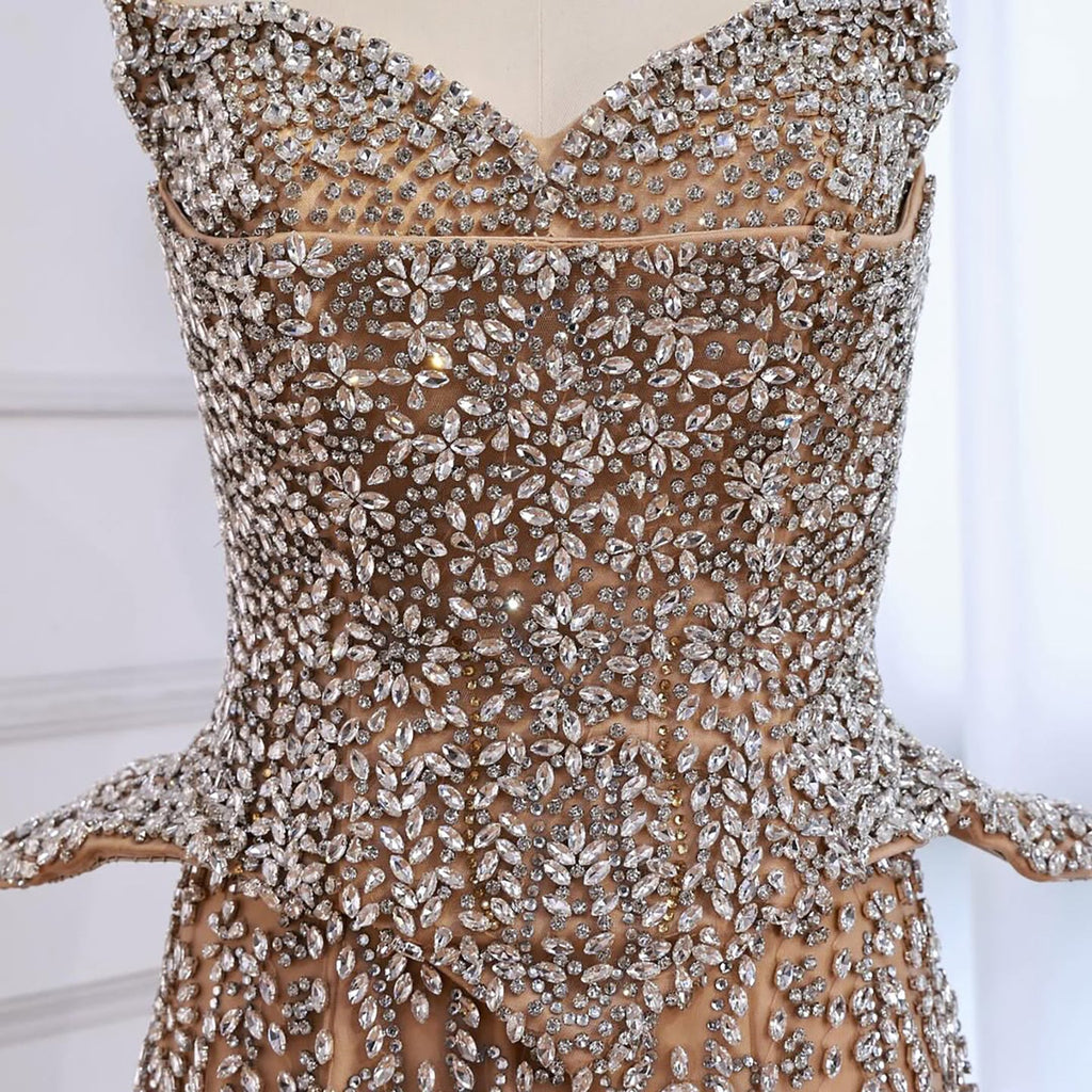 Kosovo Luxury Full Diamonds Beaded A-Line Evening Dress Nude Strapless Women Red Carpet Gown CLA73209