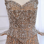 Kosovo Luxury Full Diamonds Beaded A-Line Evening Dress Nude Strapless Women Red Carpet Gown CLA73209