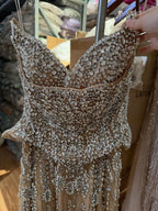 Kosovo Luxury Full Diamonds Beaded A-Line Evening Dress Nude Strapless Women Red Carpet Gown CLA73209