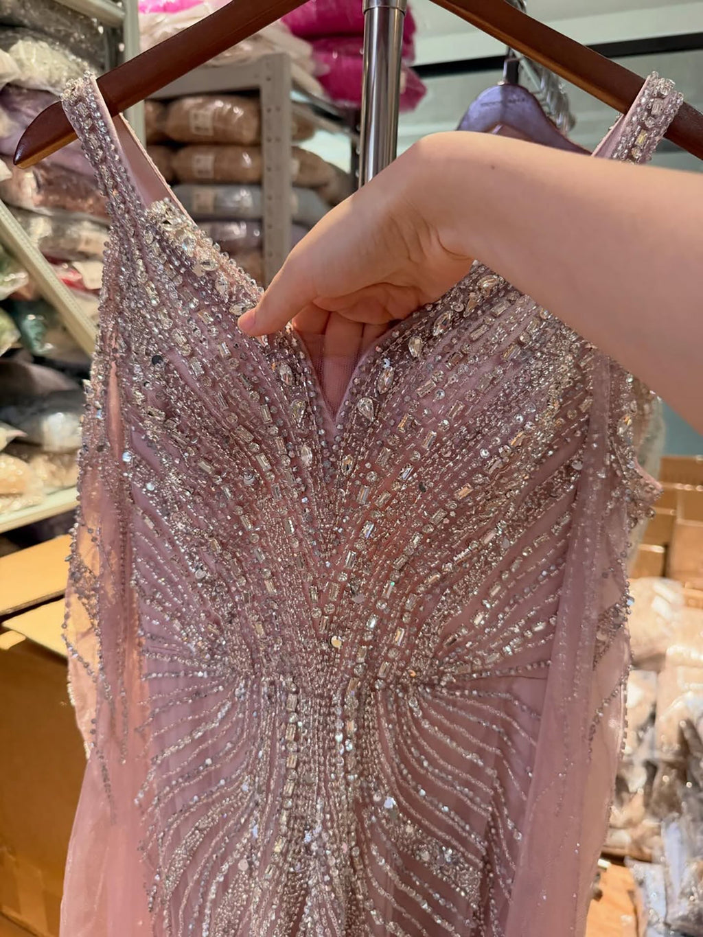 Luxury Pink Beaded Mermaid Evening Dress With Cape Sleeves CLA73210A