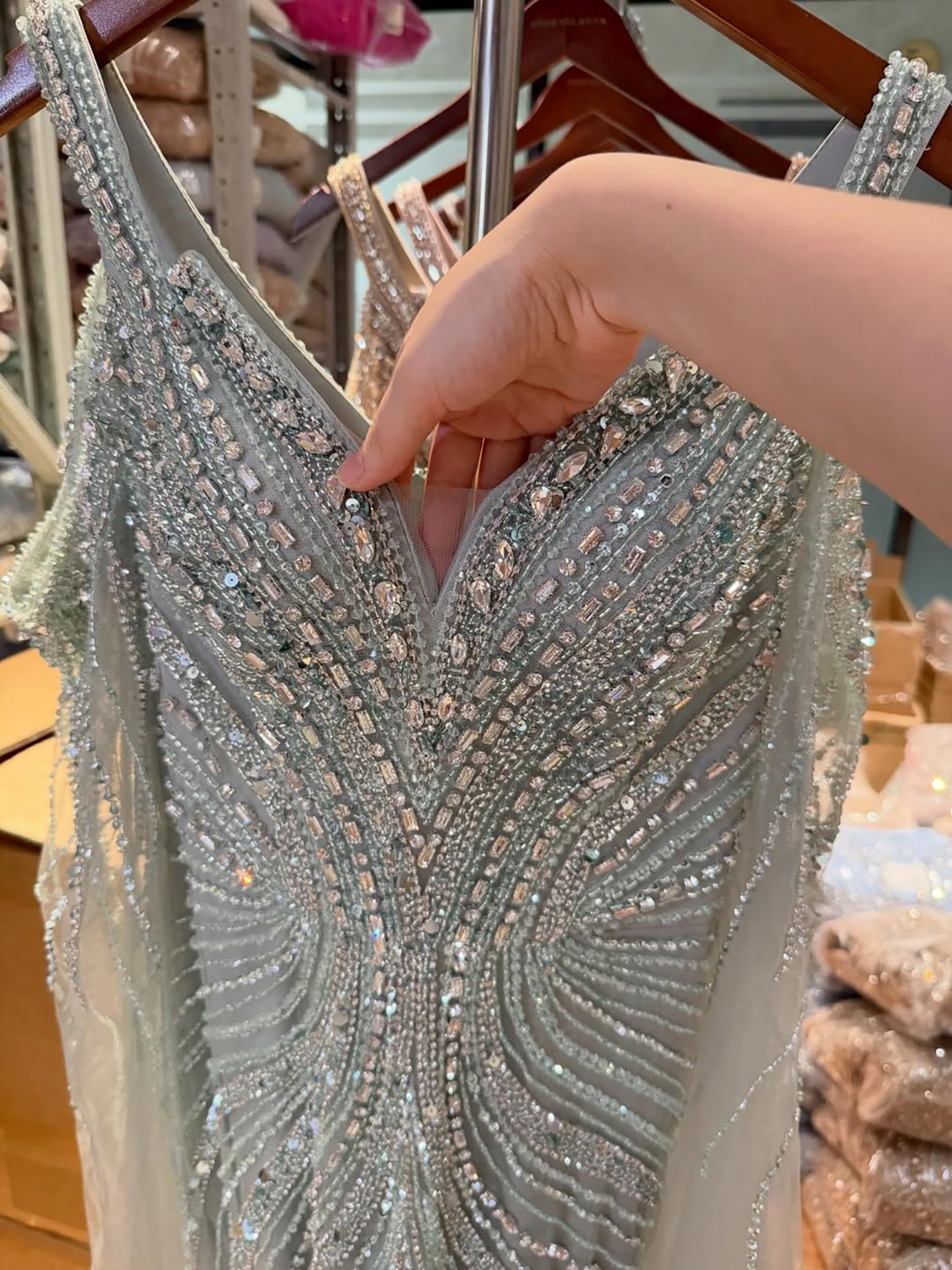 Luxury Caramel Beaded Mermaid Evening Dress With Cape Sleeves CLA73210