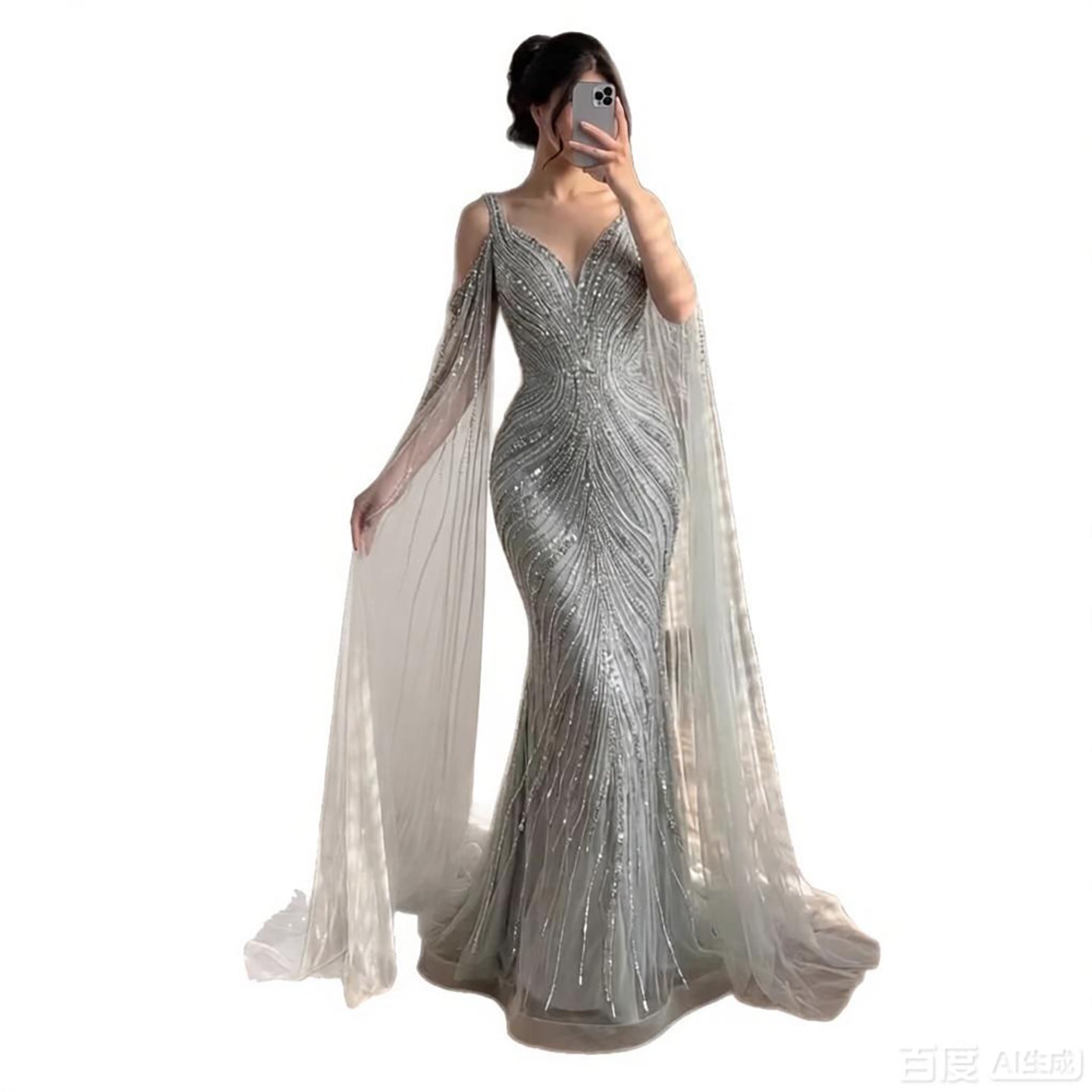 Luxury Caramel Beaded Mermaid Evening Dress With Cape Sleeves CLA73210