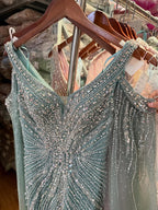 Luxury Pink Beaded Mermaid Evening Dress With Cape Sleeves CLA73210A