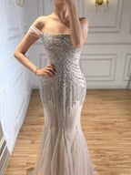 Luxury Nude Beaded Mermaid Evening Dress 2026 CLA73214