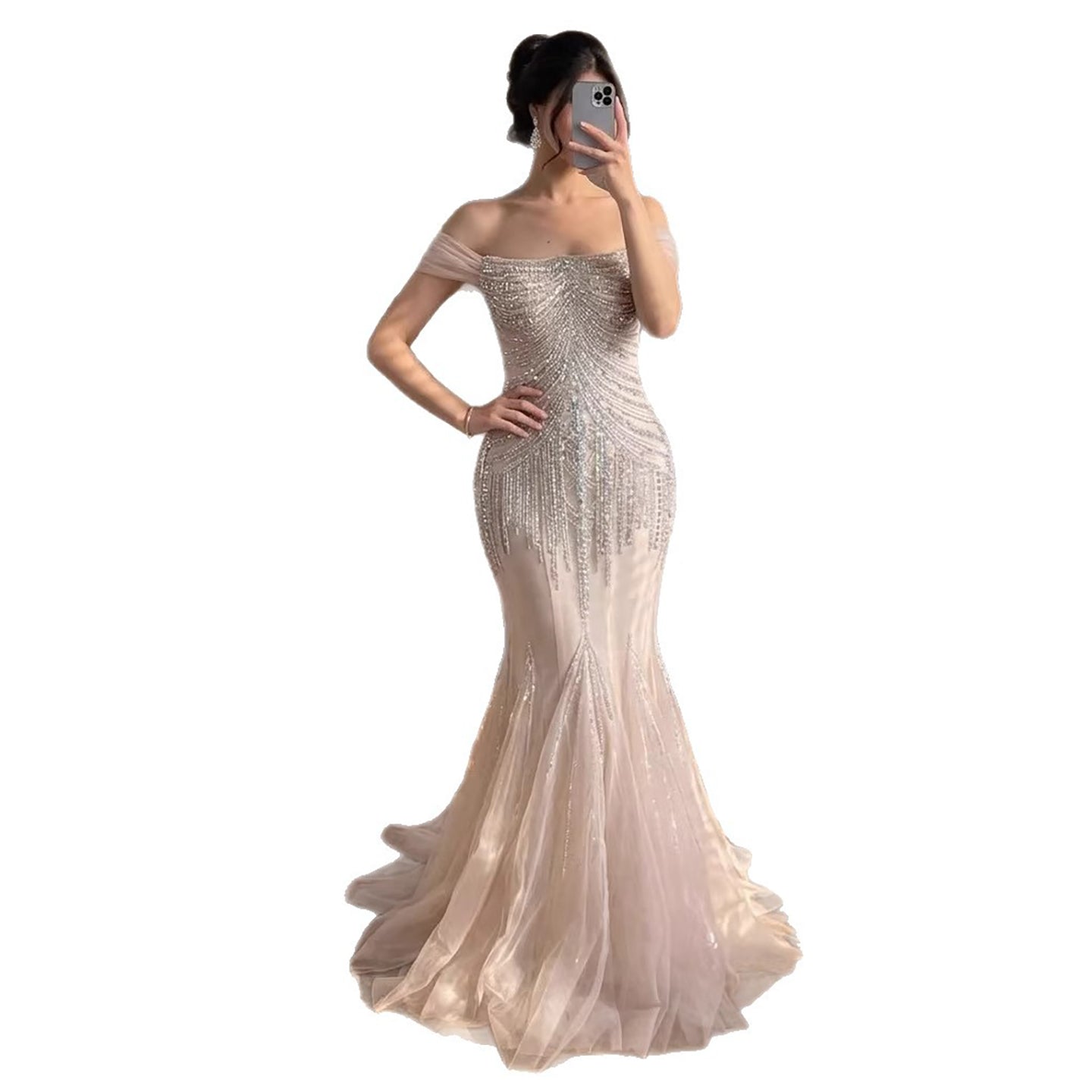 Luxury Nude Beaded Mermaid Evening Dress 2026 CLA73214