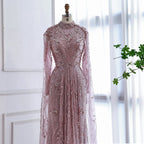 Luxury Sliver Nude Hijab Modest Muslim Beaded Mermaid Evening Dress CLA73215