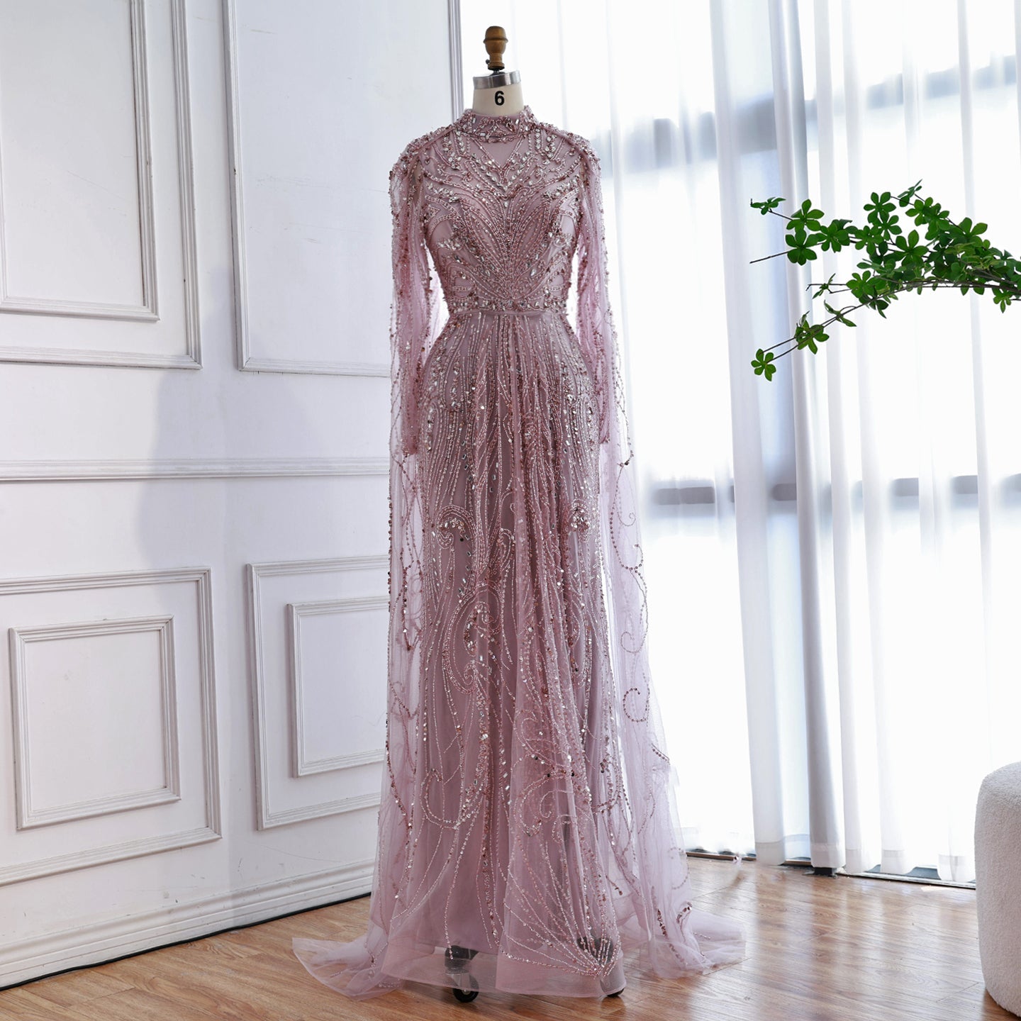 Luxury Sliver Nude Hijab Modest Muslim Beaded Mermaid Evening Dress CLA73215