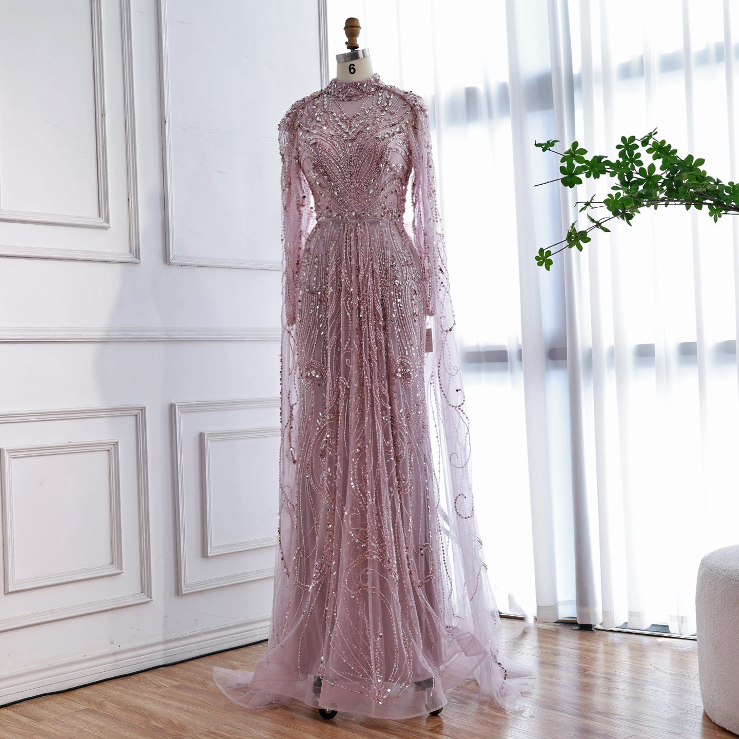 Luxury Sliver Nude Hijab Modest Muslim Beaded Mermaid Evening Dress CLA73215