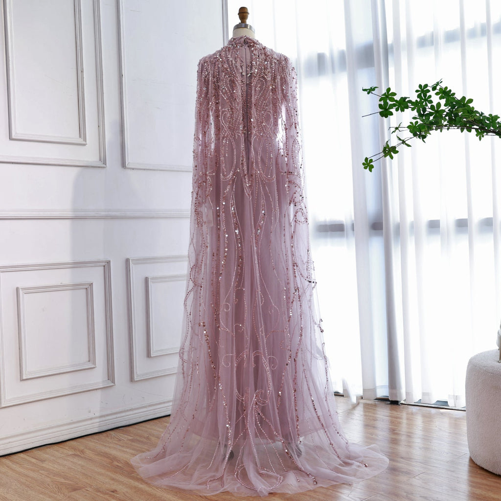 Luxury Sliver Nude Hijab Modest Muslim Beaded Mermaid Evening Dress CLA73215