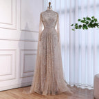 Luxury Sliver Nude Hijab Modest Muslim Beaded Mermaid Evening Dress CLA73215