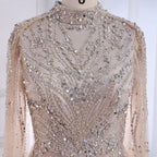 Luxury Sliver Nude Hijab Modest Muslim Beaded Mermaid Evening Dress CLA73215