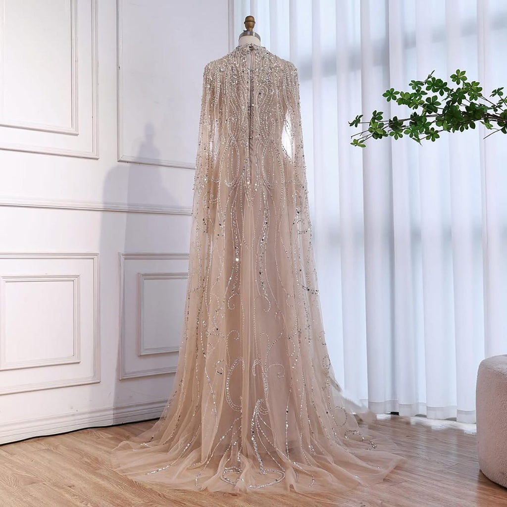 Luxury Sliver Nude Hijab Modest Muslim Beaded Mermaid Evening Dress CLA73215