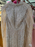 Luxury Sliver Nude Hijab Modest Muslim Beaded Mermaid Evening Dress CLA73215